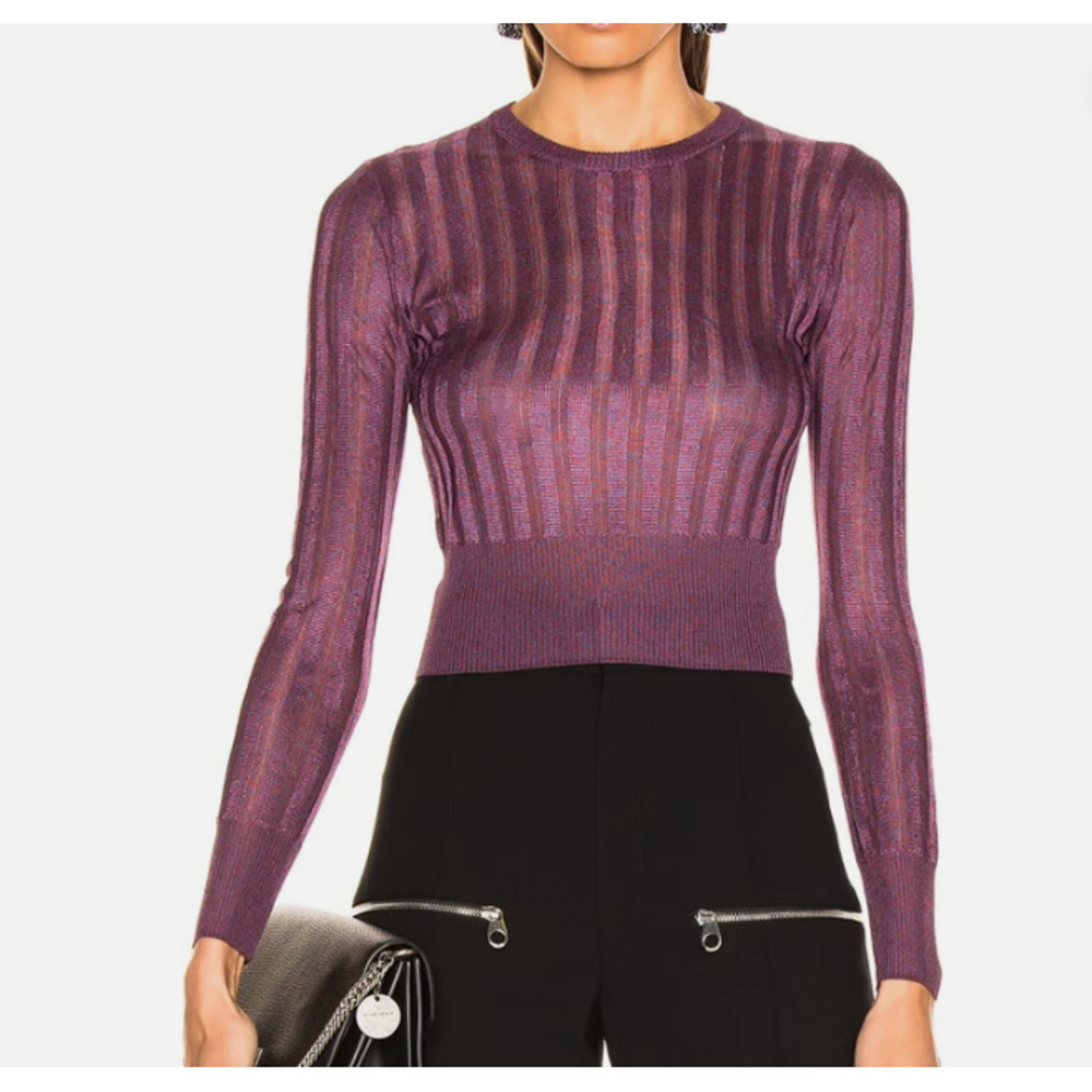 NWT Michelle Mason Women's Metallic Knit High Neck Long Sleeve Cropped Top XS